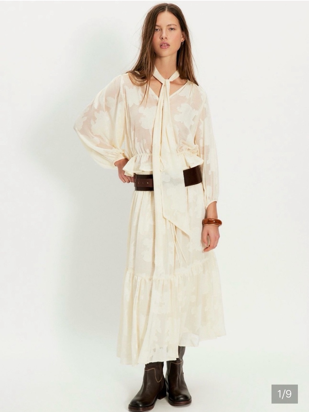 Free People On the Horizon Jacquard Matching Maxi Skirt Set Boho Cottage Floral
